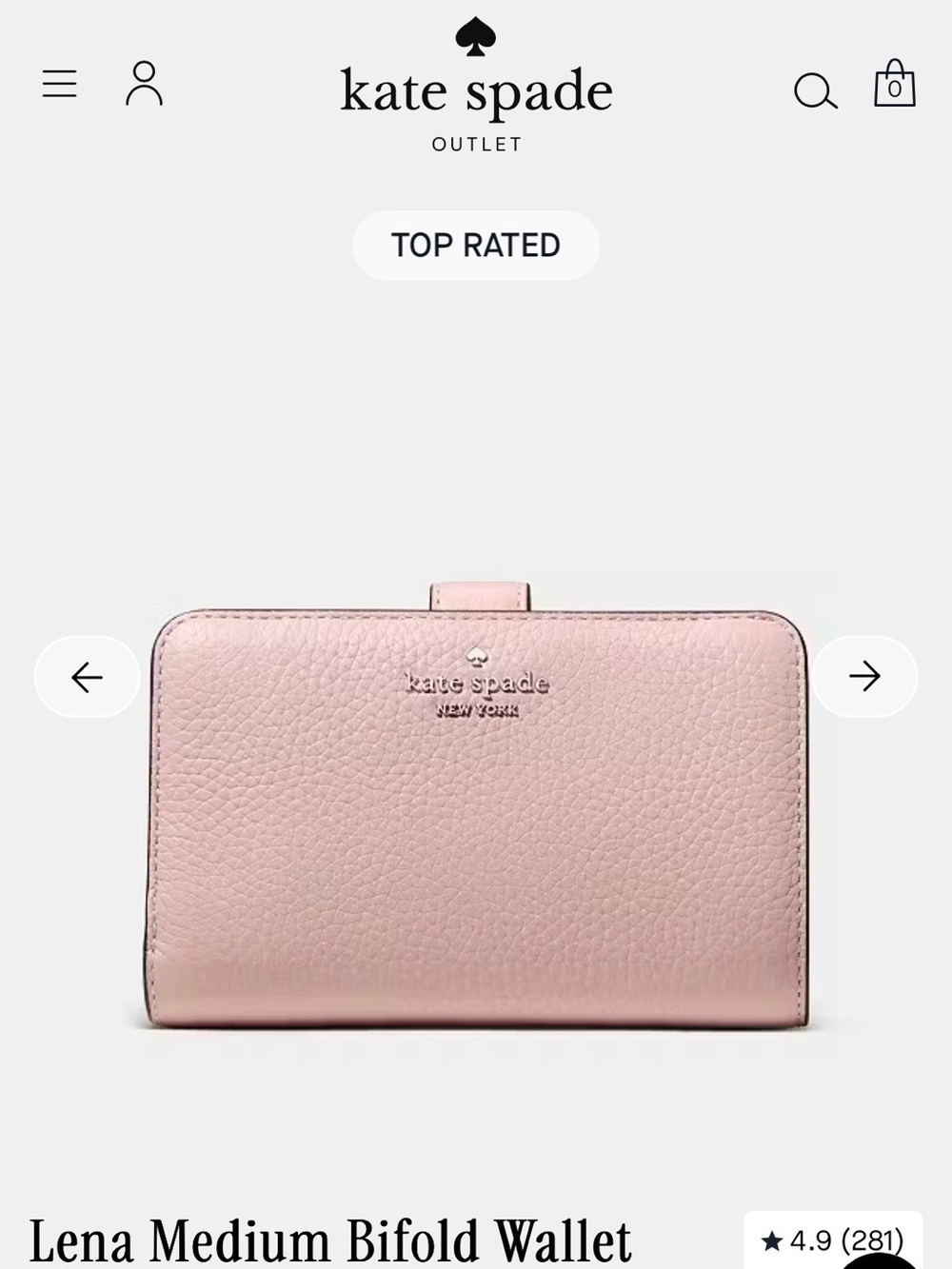 kate spade pale pink pebble leather bifold wallet